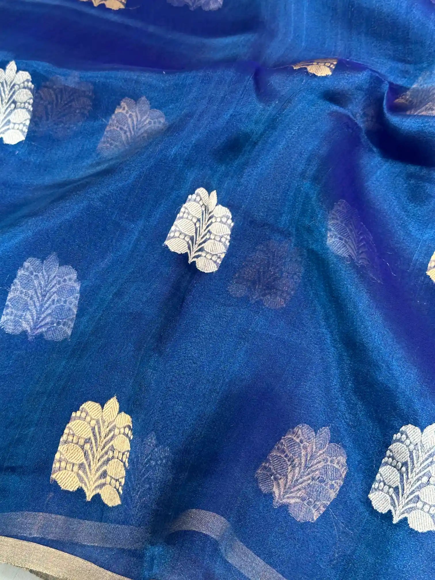 Cobalt Blue Handwoven Pure Tissue Silk Saree