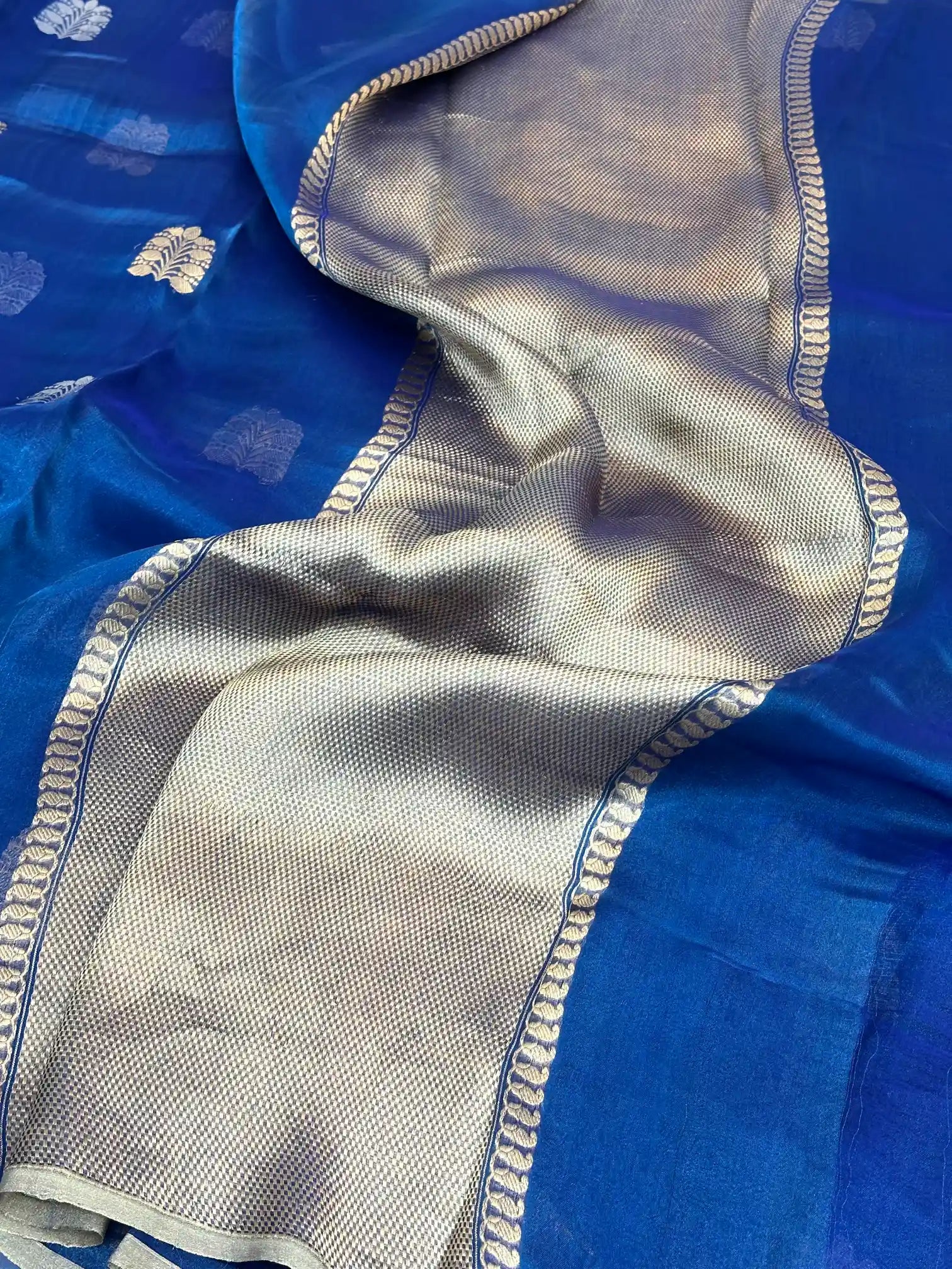Cobalt Blue Handwoven Pure Tissue Silk Saree