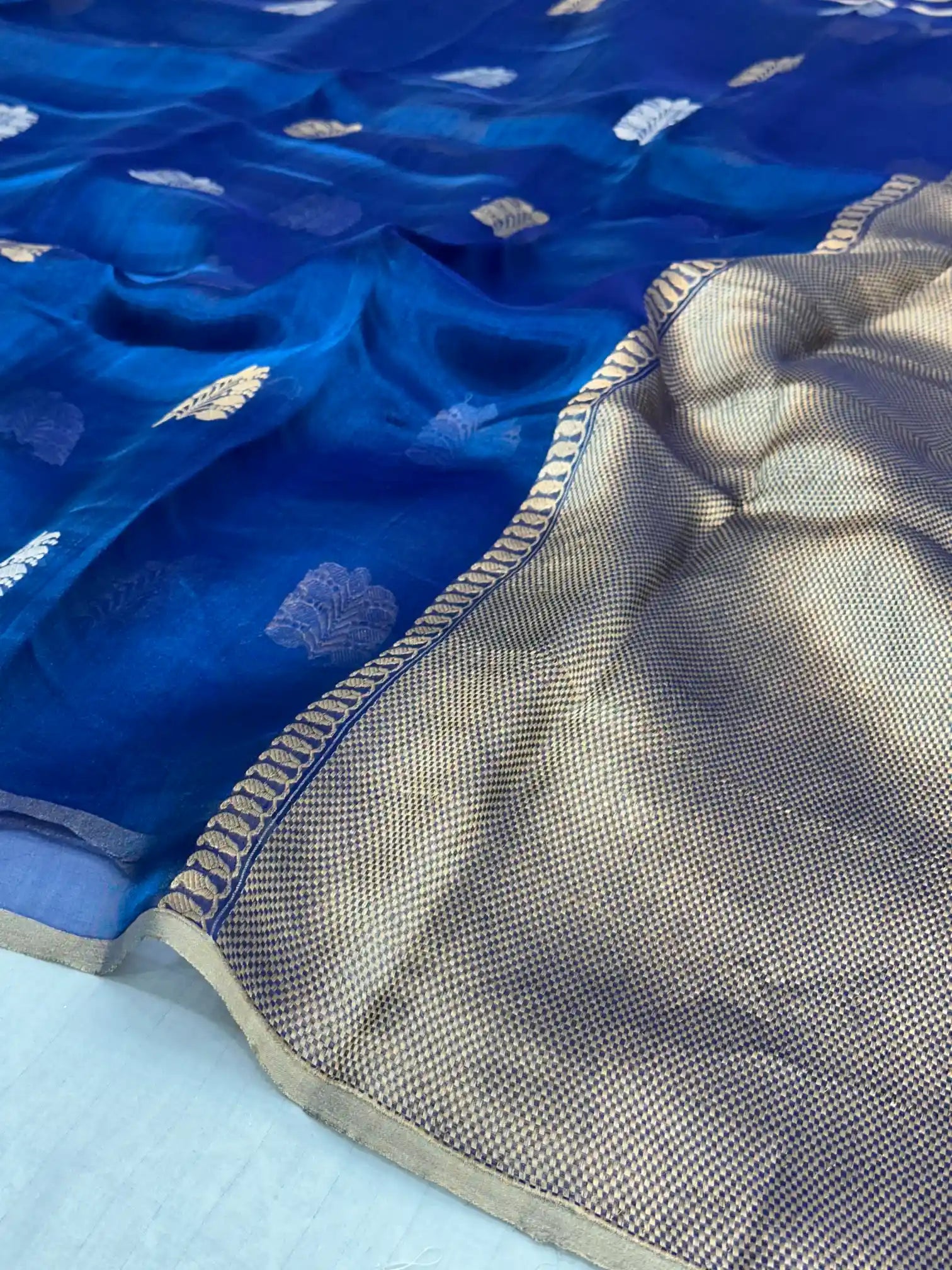 Cobalt Blue Handwoven Pure Tissue Silk Saree