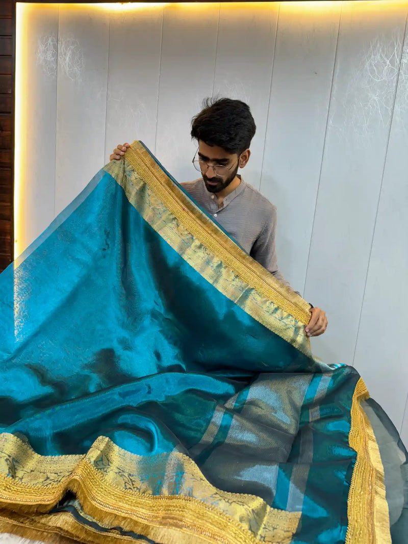 Cobalt Blue Maharani Tissue Silk Saree