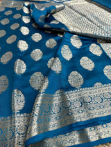 Cobalt Blue Pure Chiniya Silk Banarasi Saree