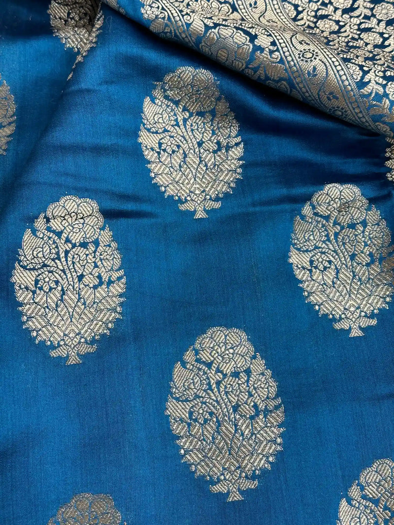 Cobalt Blue Pure Chiniya Silk Banarasi Saree