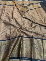 Beach Brown Kanchi Kora Silk Embossed Banarasi Saree