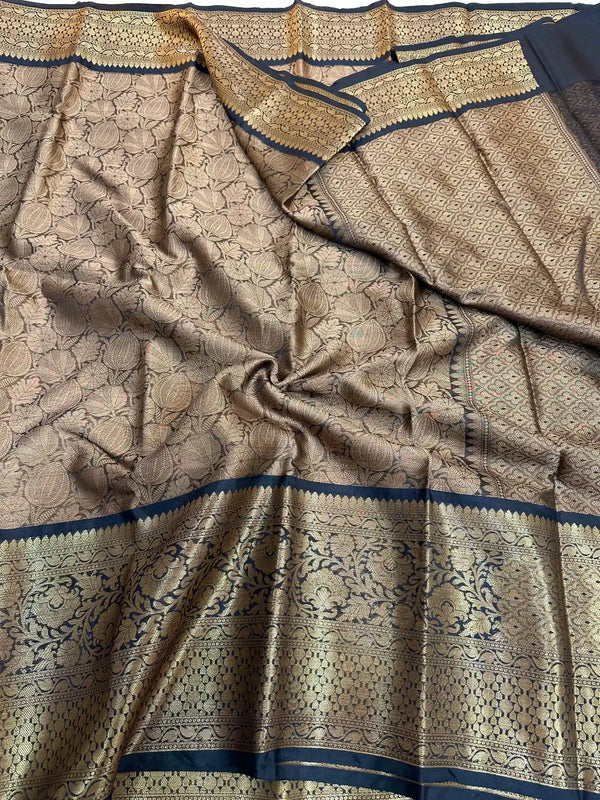 Beach Brown Kanchi Kora Silk Embossed Banarasi Saree