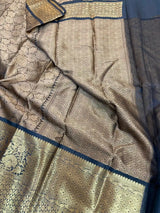 Beach Brown Kanchi Kora Silk Embossed Banarasi Saree
