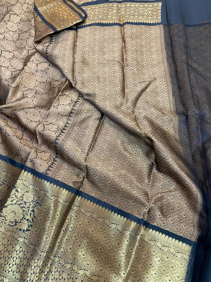 Beach Brown Kanchi Kora Silk Embossed Banarasi Saree