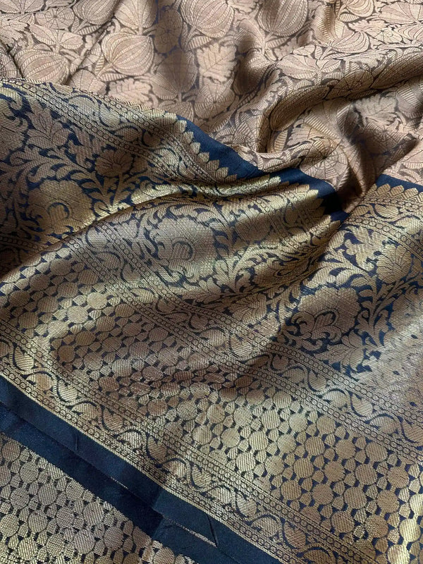 Beach Brown Kanchi Kora Silk Embossed Banarasi Saree