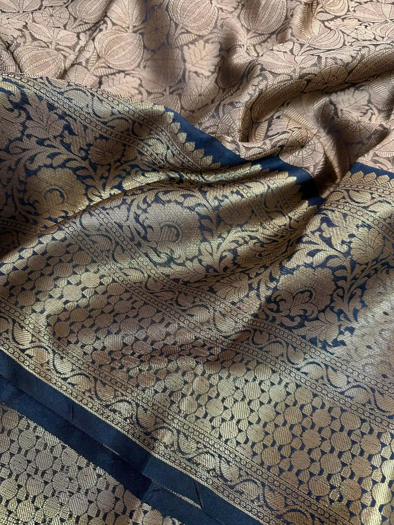 Beach Brown Kanchi Kora Silk Embossed Banarasi Saree