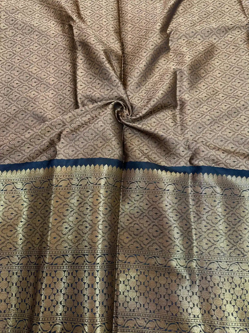 Beach Brown Kanchi Kora Silk Embossed Banarasi Saree