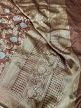 Coffee Brown Silver Zari Weave Pure Katan Silk Saree