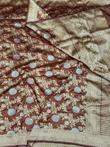 Coffee Brown Silver Zari Weave Pure Katan Silk Saree