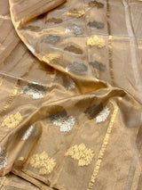 Copper Gold Handloom Kadhua Weave Pure Tissue Silk Saree