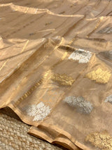 Copper Gold Handloom Kadhua Weave Pure Tissue Silk Saree