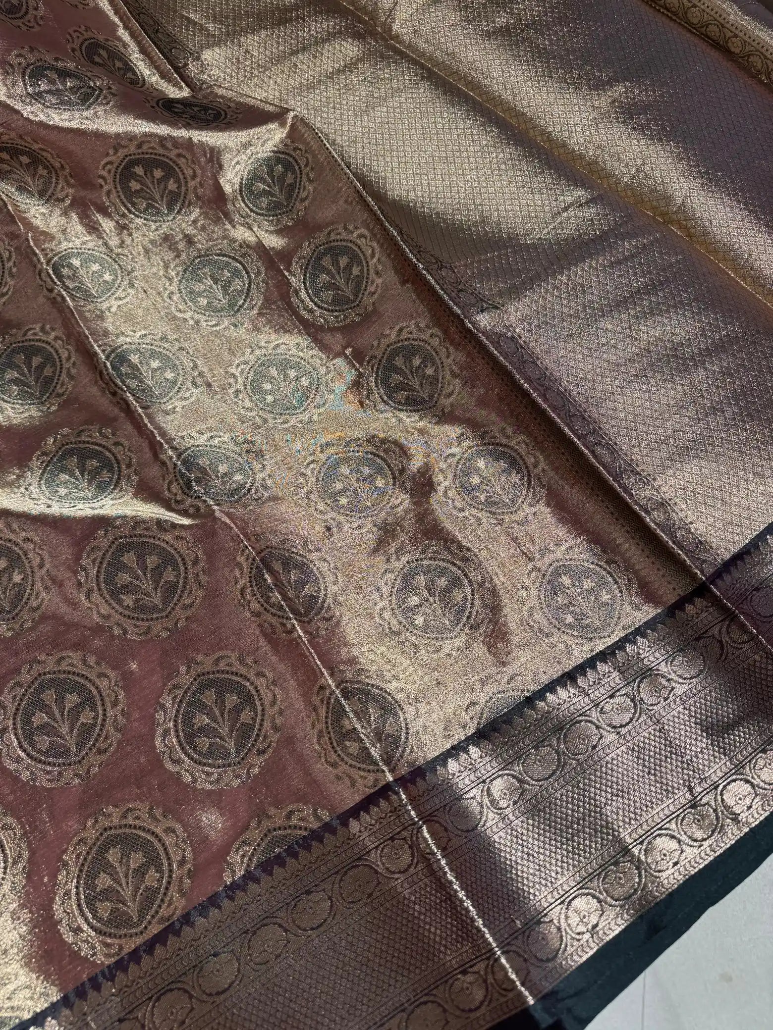 Copper Rose Kanjivaram Tissue Silk Saree with Rich Pallu and Blouse