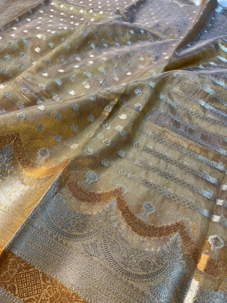 Copper Tissue Silk Buti Work Banarasi Saree