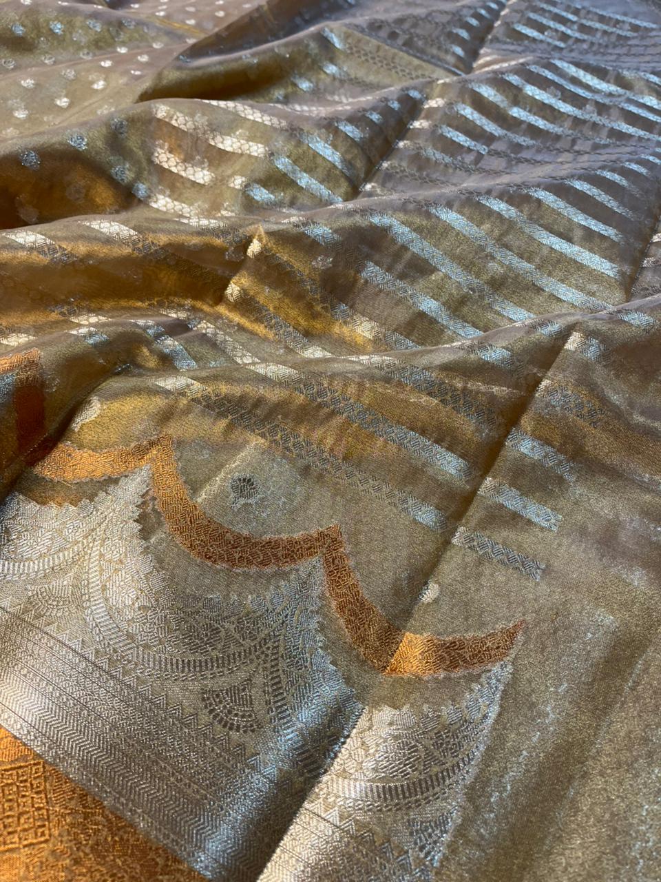 Copper Tissue Silk Buti Work Banarasi Saree