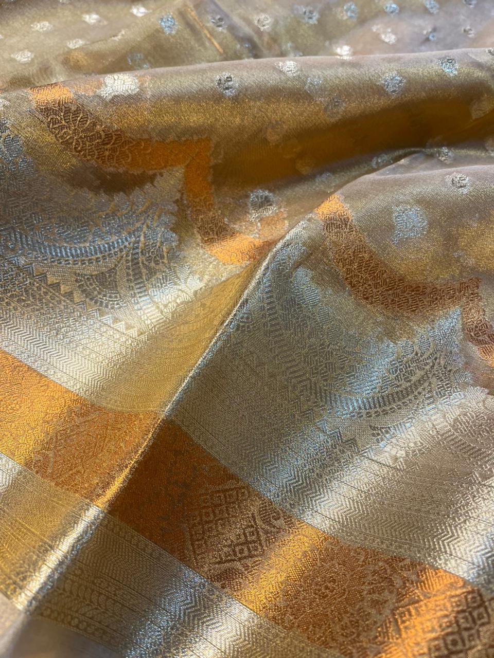 Copper Tissue Silk Buti Work Banarasi Saree