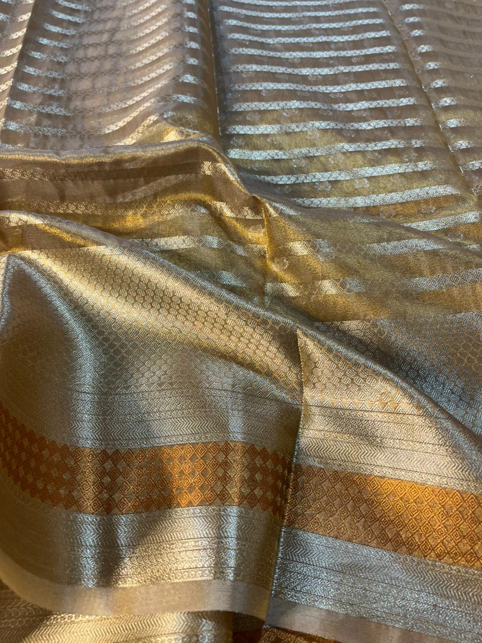 Copper Tissue Silk Buti Work Banarasi Saree