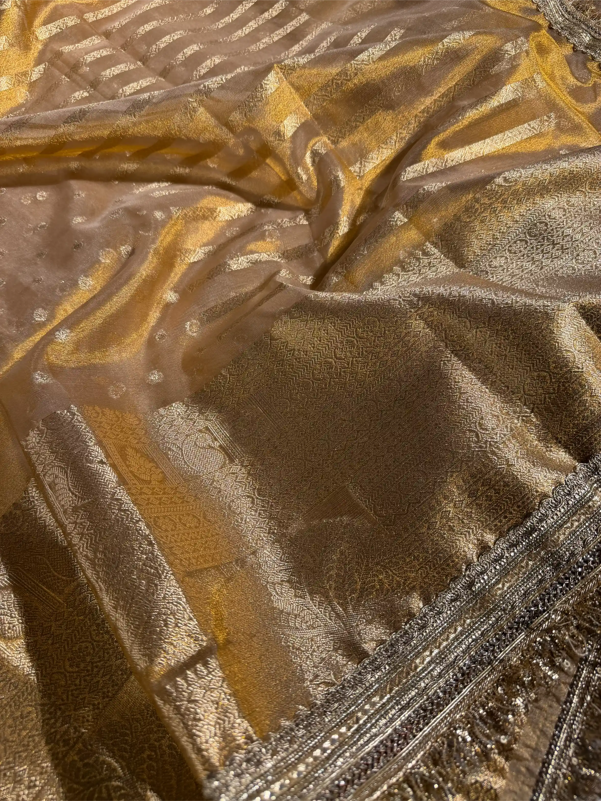 Copper Tissue Silk Eccentric Designer Lace Work Banarasi Saree