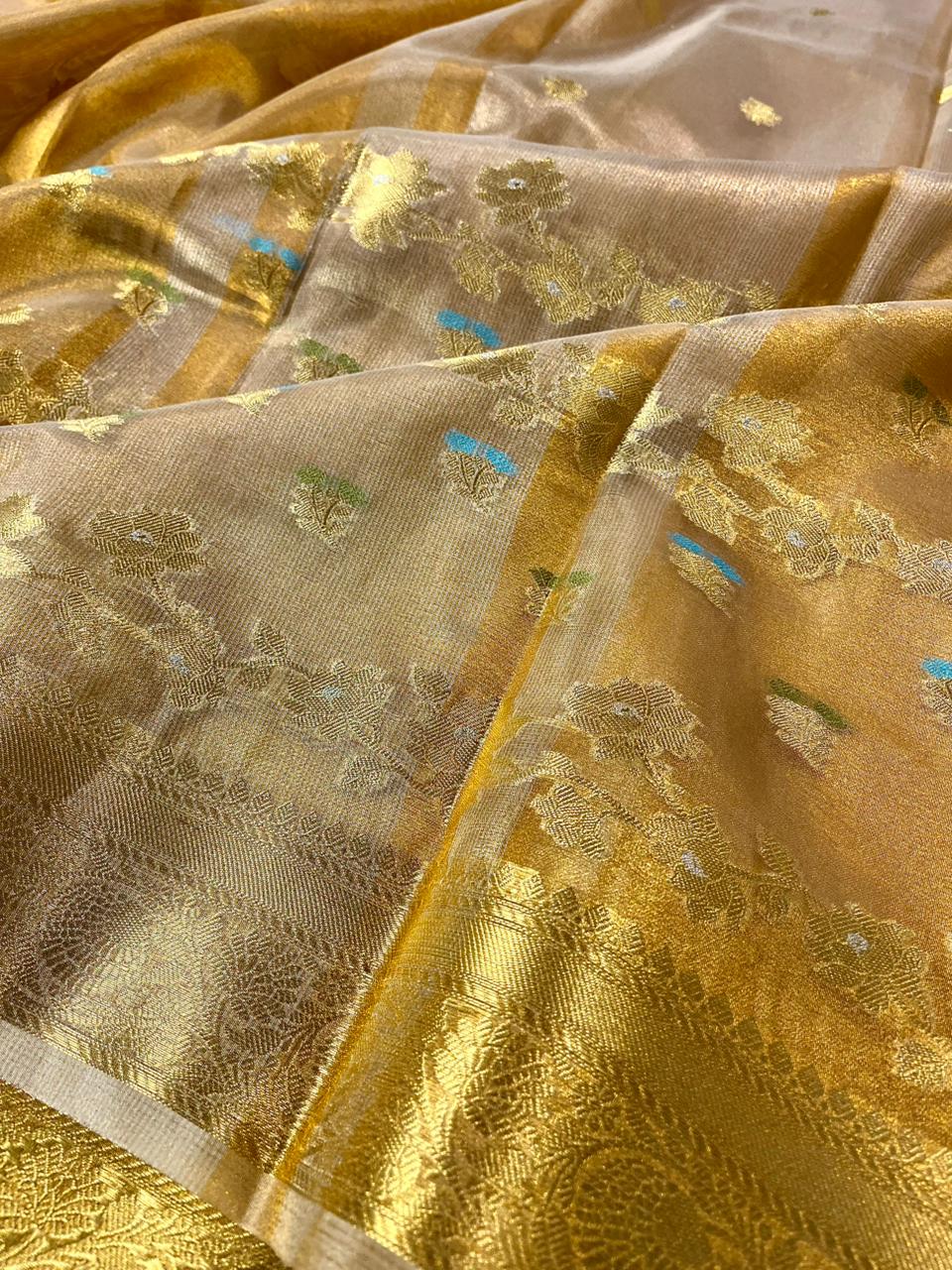 Copper Tissue Silk Floral Meenakari Weave Banarasi Saree