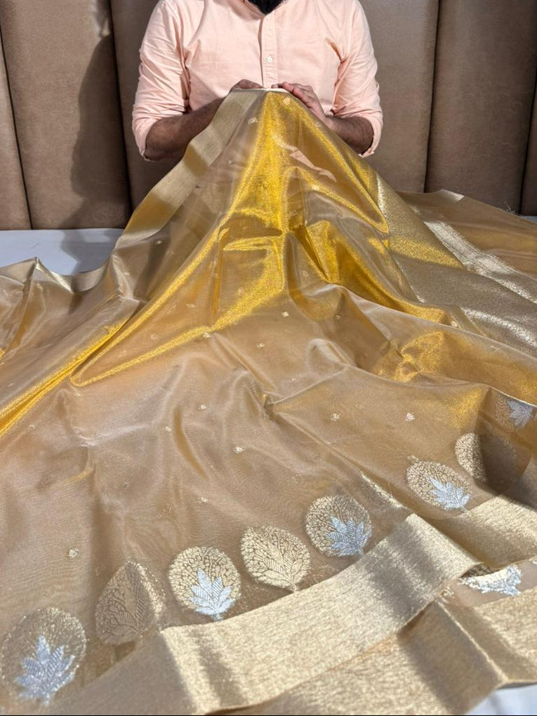 Copper Tissue Silk Meenkari Saree with rich pallu and blouse