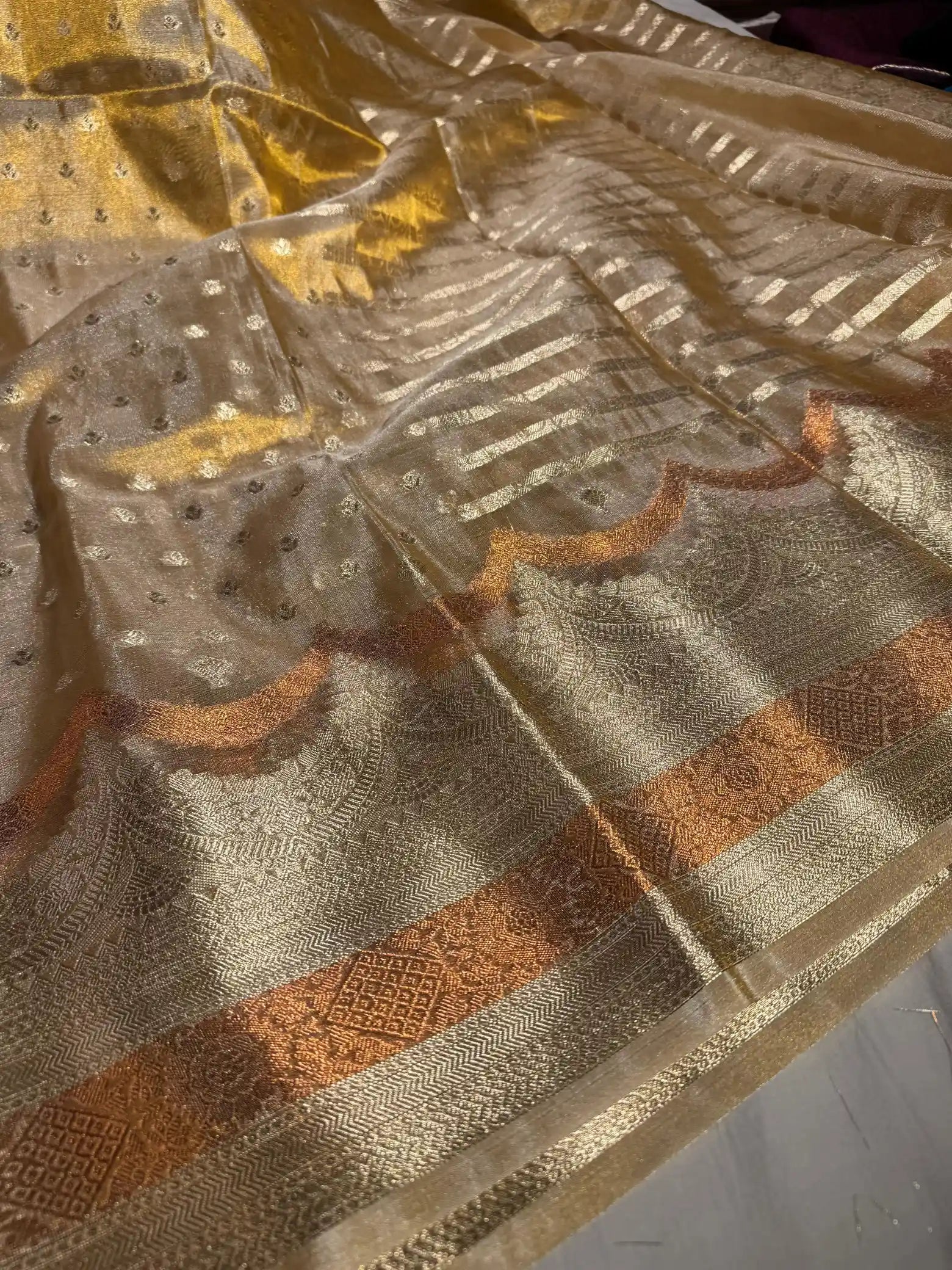 Copper Tissue Silk Buti Work Banarasi Saree