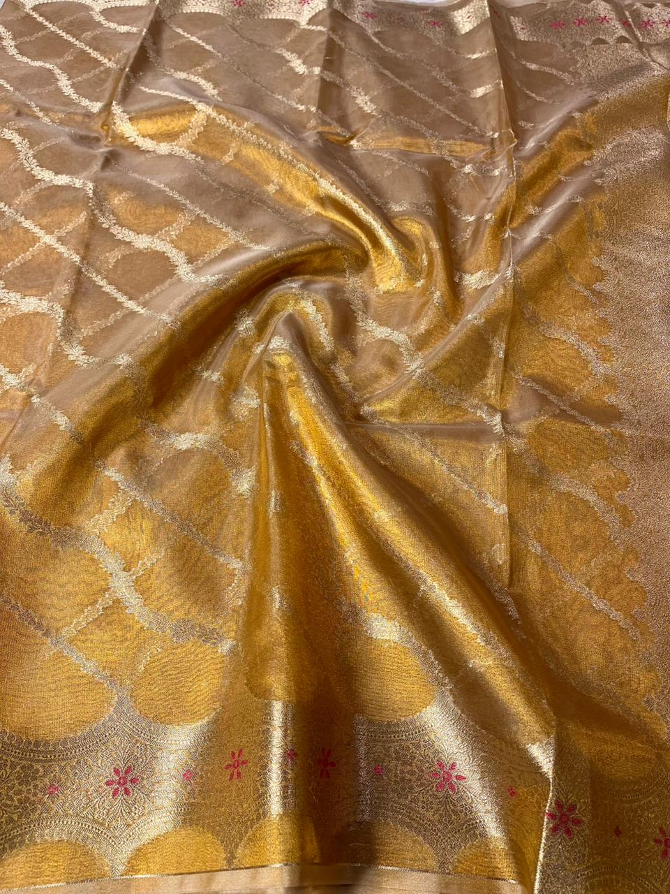 Copper Tissue Silk Stripe Weave Banarasi Saree
