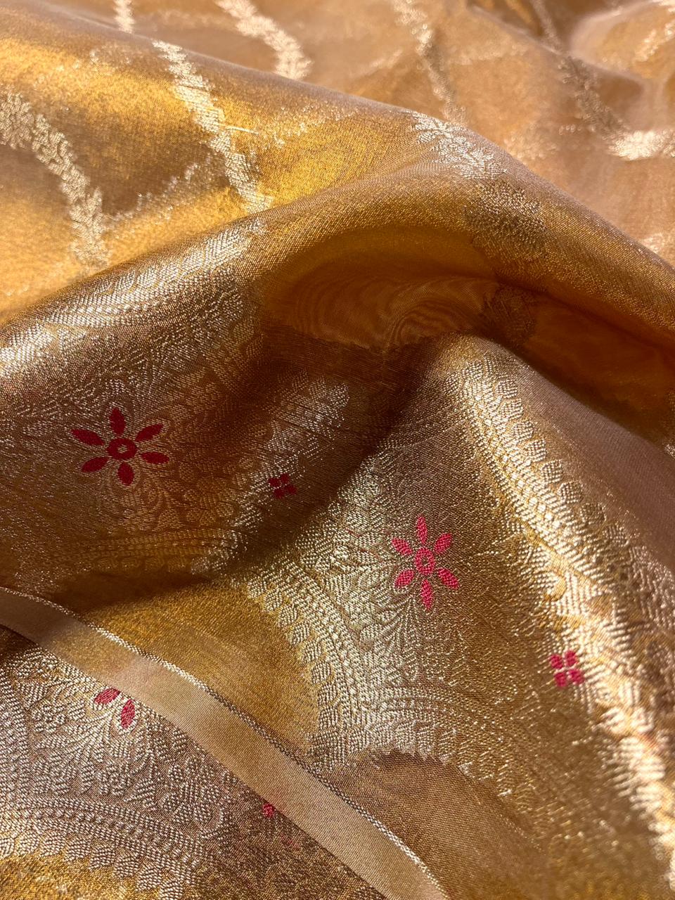 Copper Tissue Silk Stripe Weave Banarasi Saree