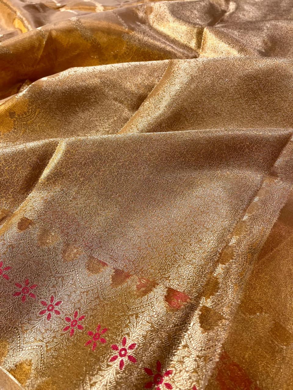 Copper Tissue Silk Stripe Weave Banarasi Saree