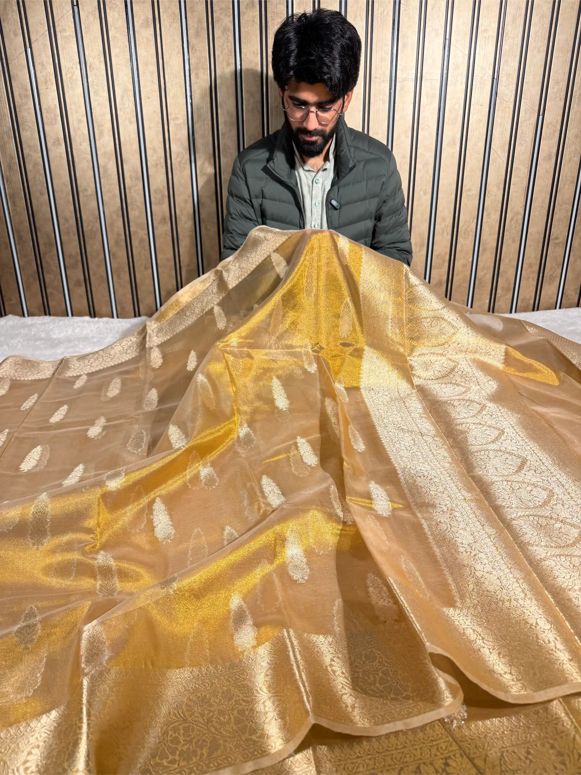 Copper Tissue Silk Traditional Buta Pattern Banarasi Saree