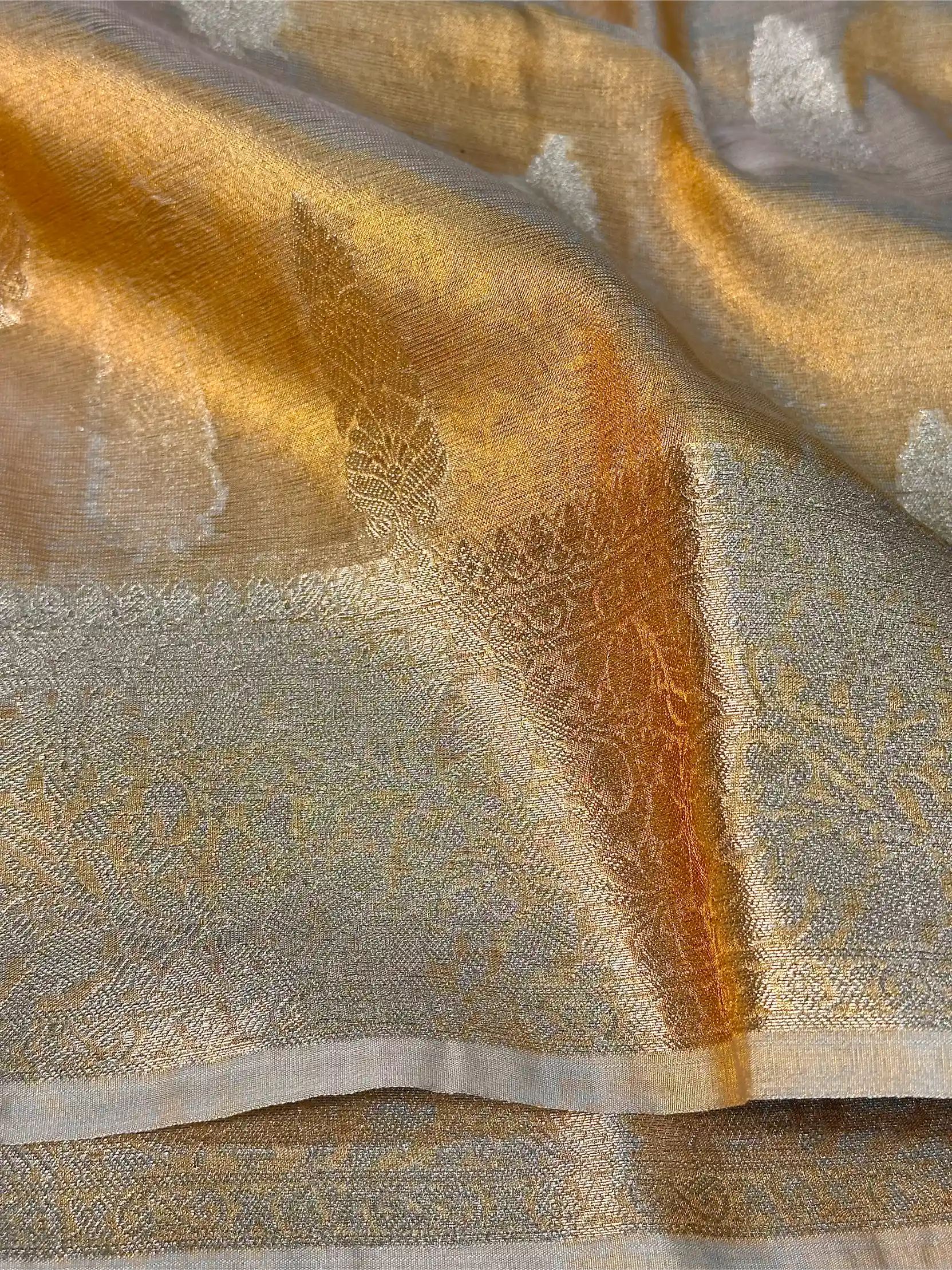 Copper Tissue Silk Traditional Buta Pattern Banarasi Saree