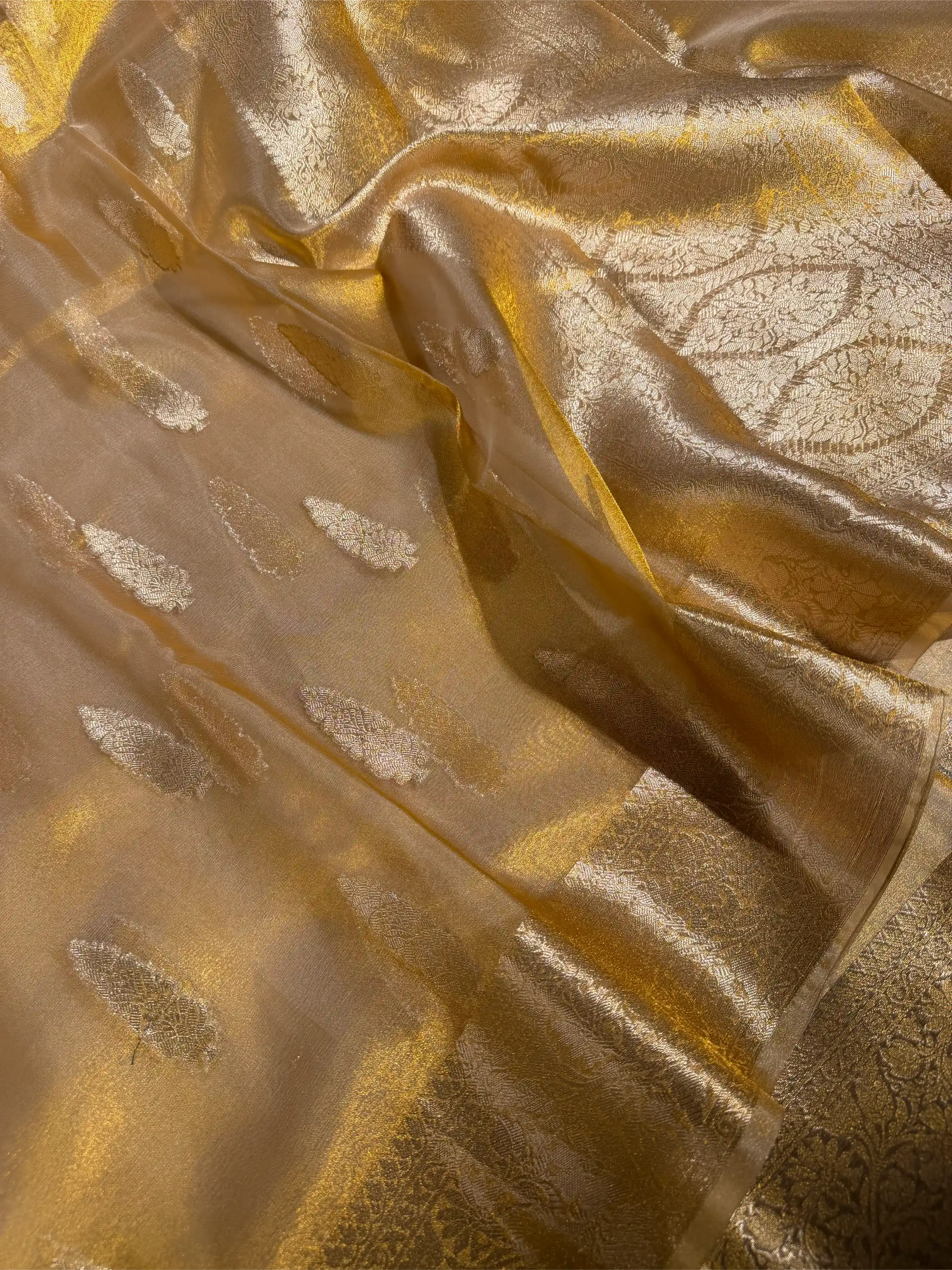 Copper Tissue Silk Traditional Buta Pattern Banarasi Saree