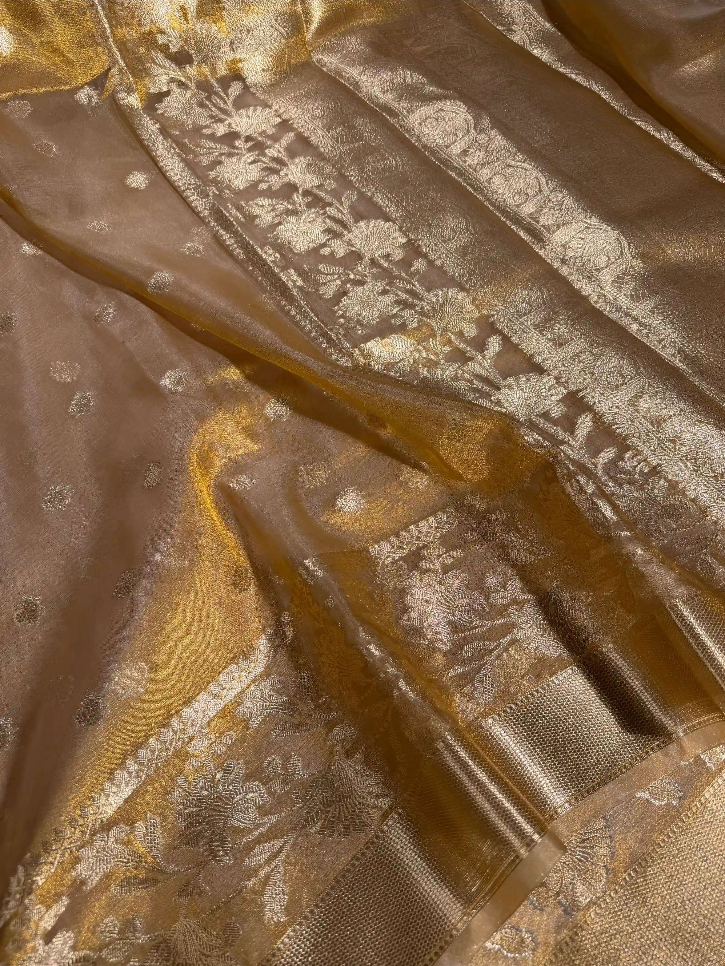 Copper Tissue Silk Traditional Buti Weave Banarasi Saree