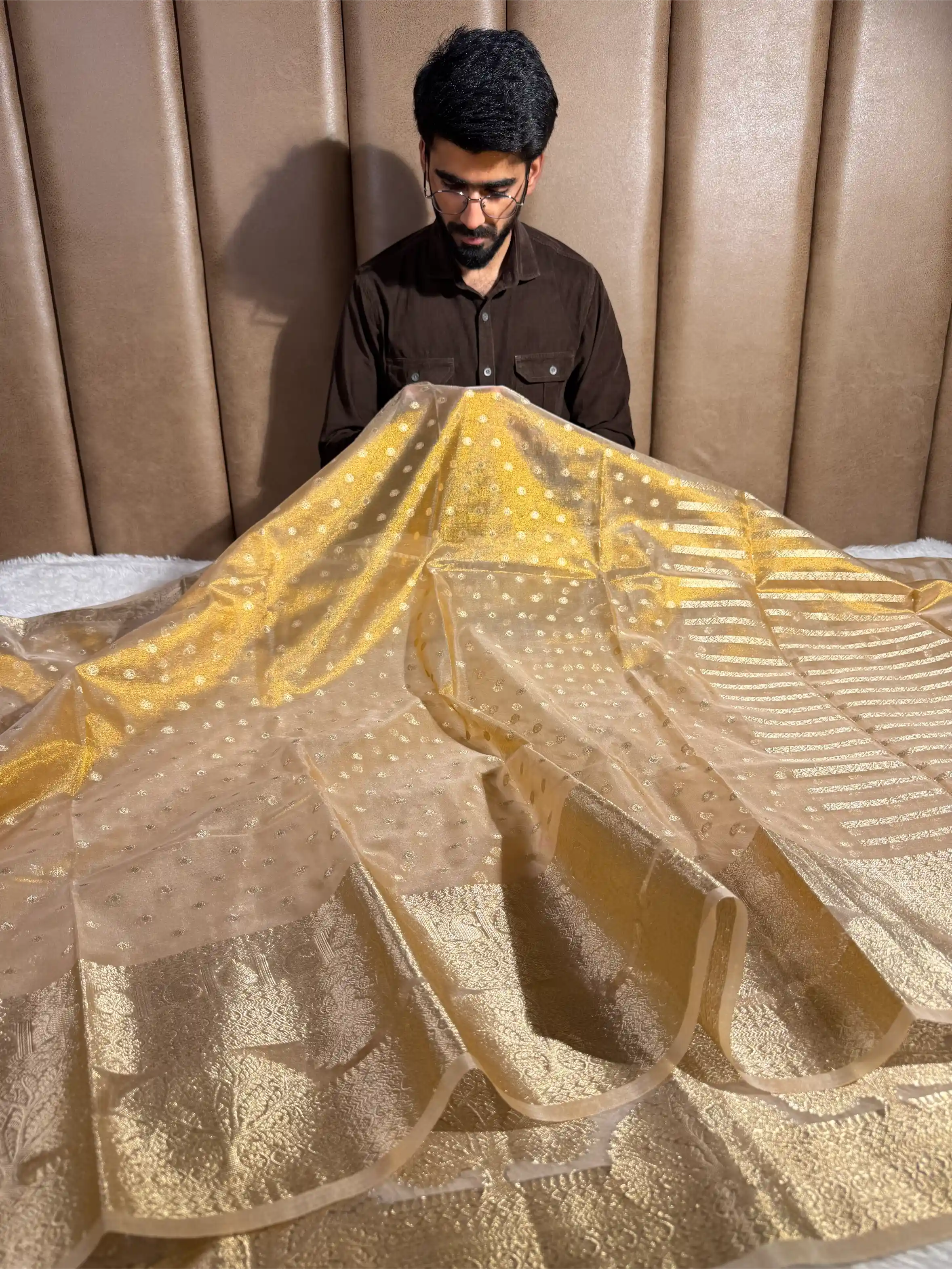 Copper Tissue Silk Zari Buti Weave Banarasi Saree