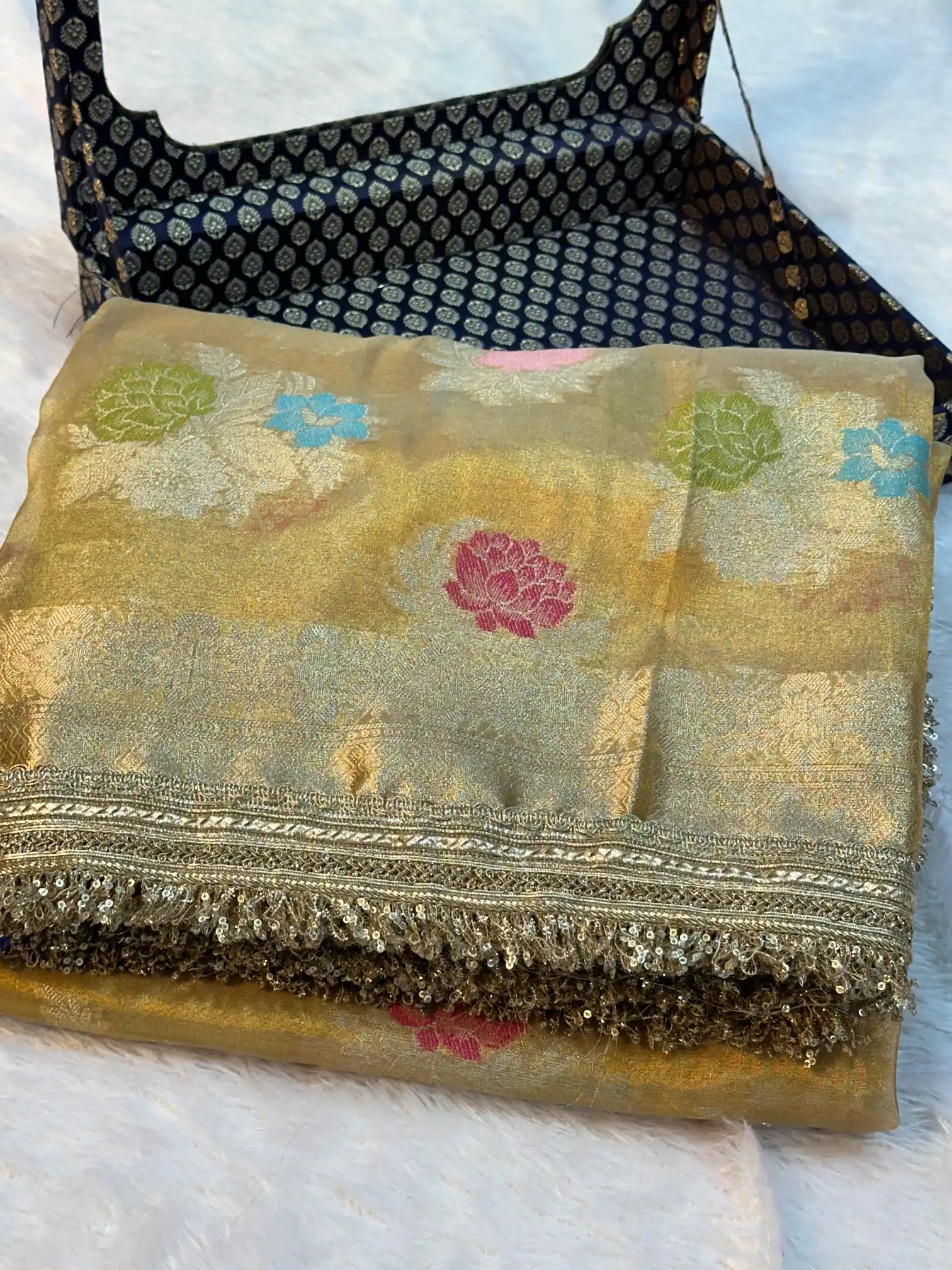 Copper Shade Tilfi Meenakari Tissue Silk Banarasi Saree