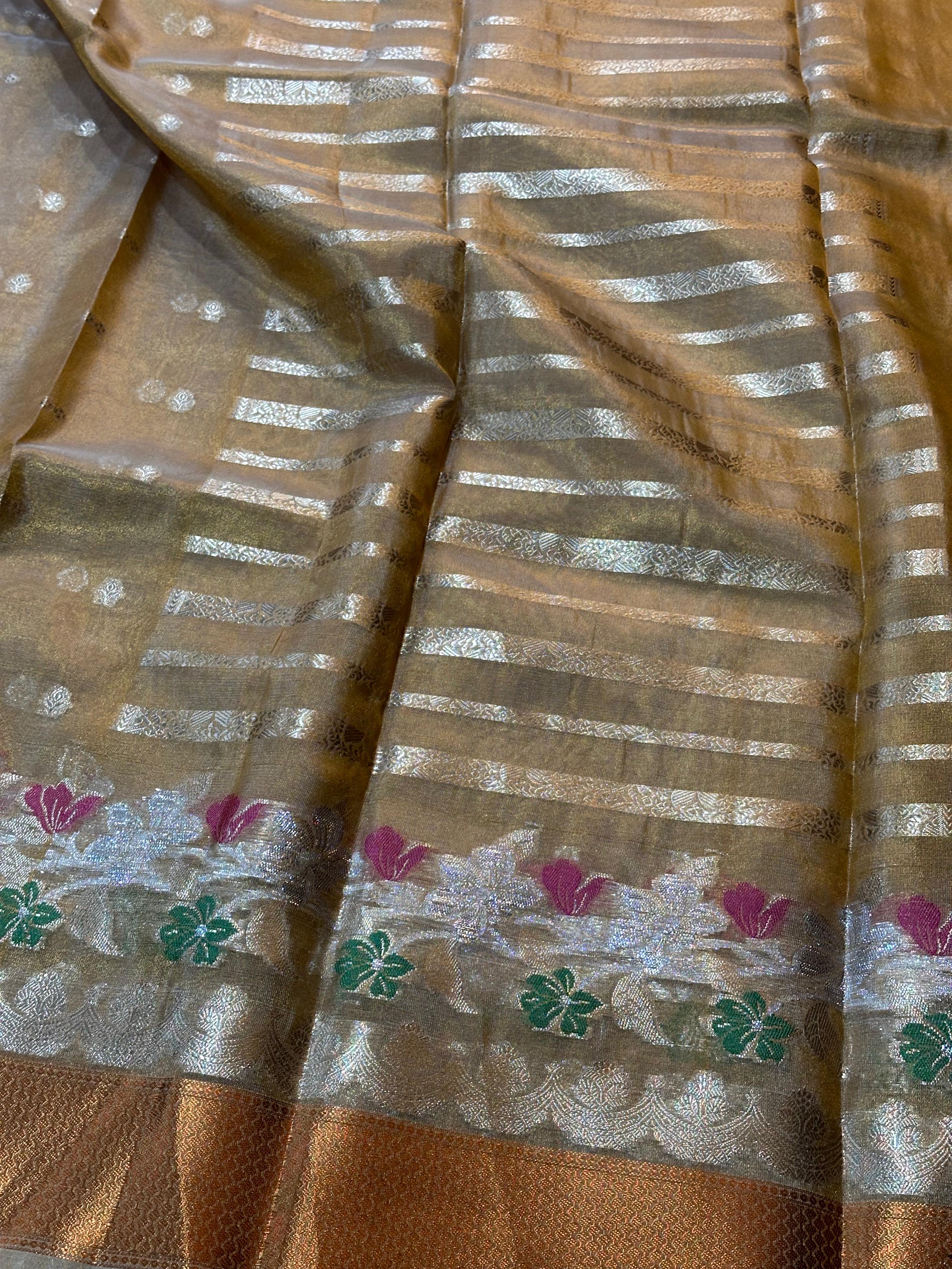 Copper Tissue Silk Alfi Floral Border Weave Banarasi Saree