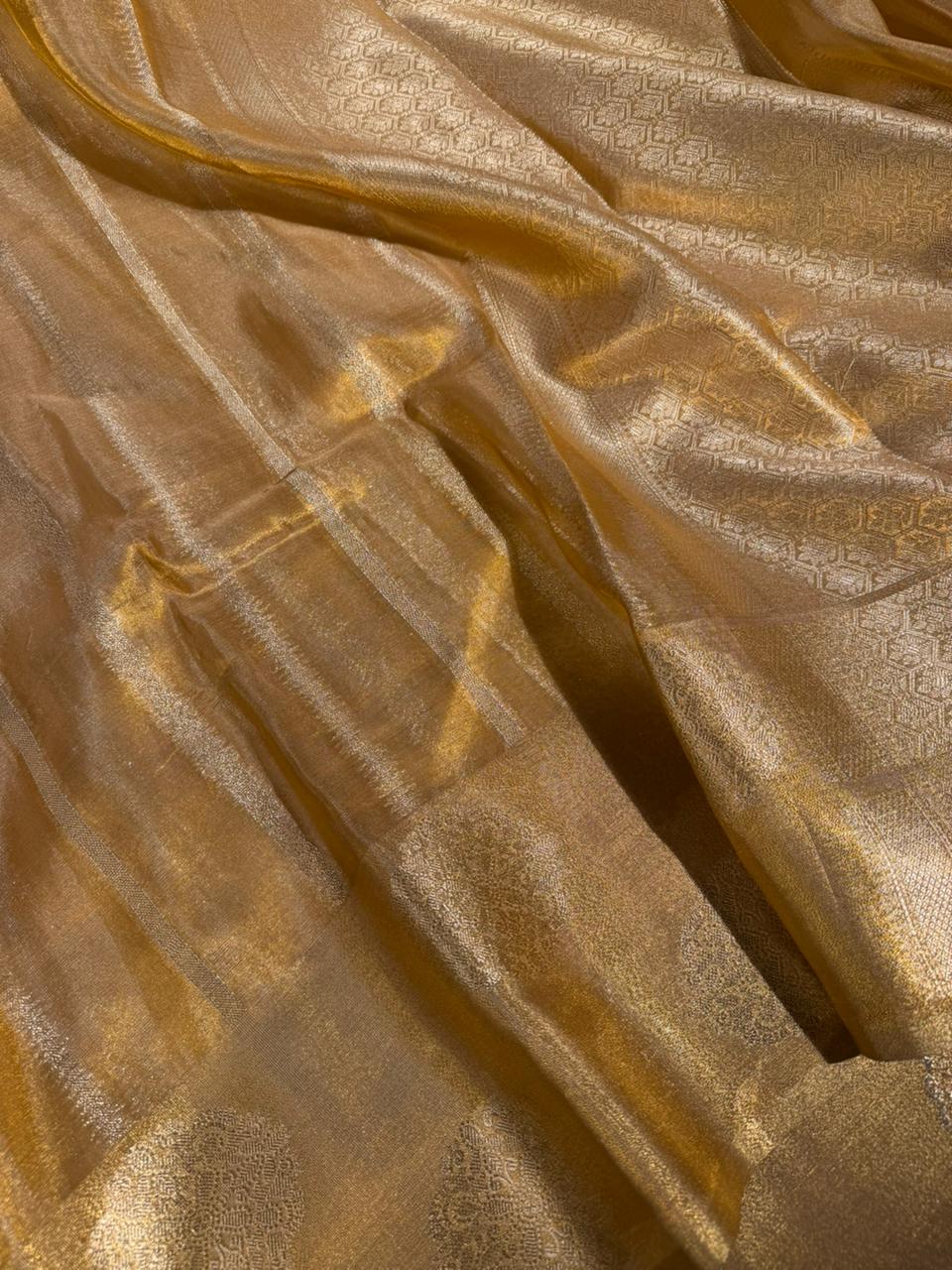 Copper Tissue Silk Heritage Stripe Weave Banarasi Saree