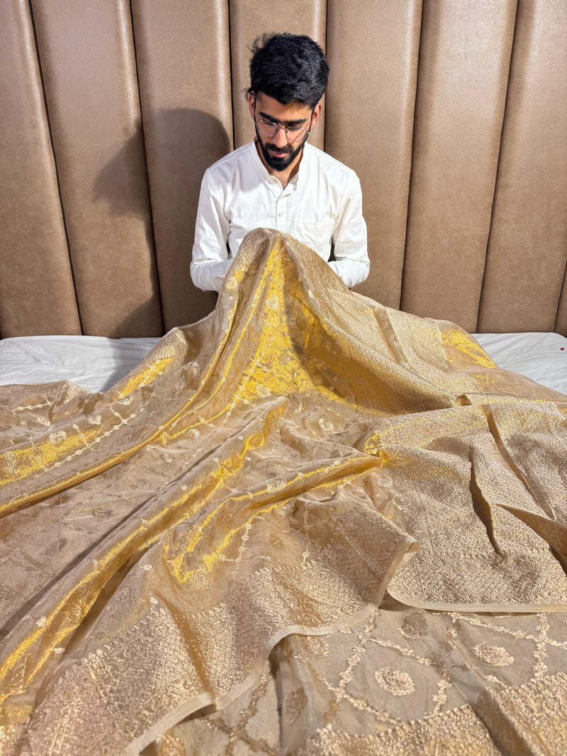 Copper Tissue Silk Saree with Rich Pallu & Blouse