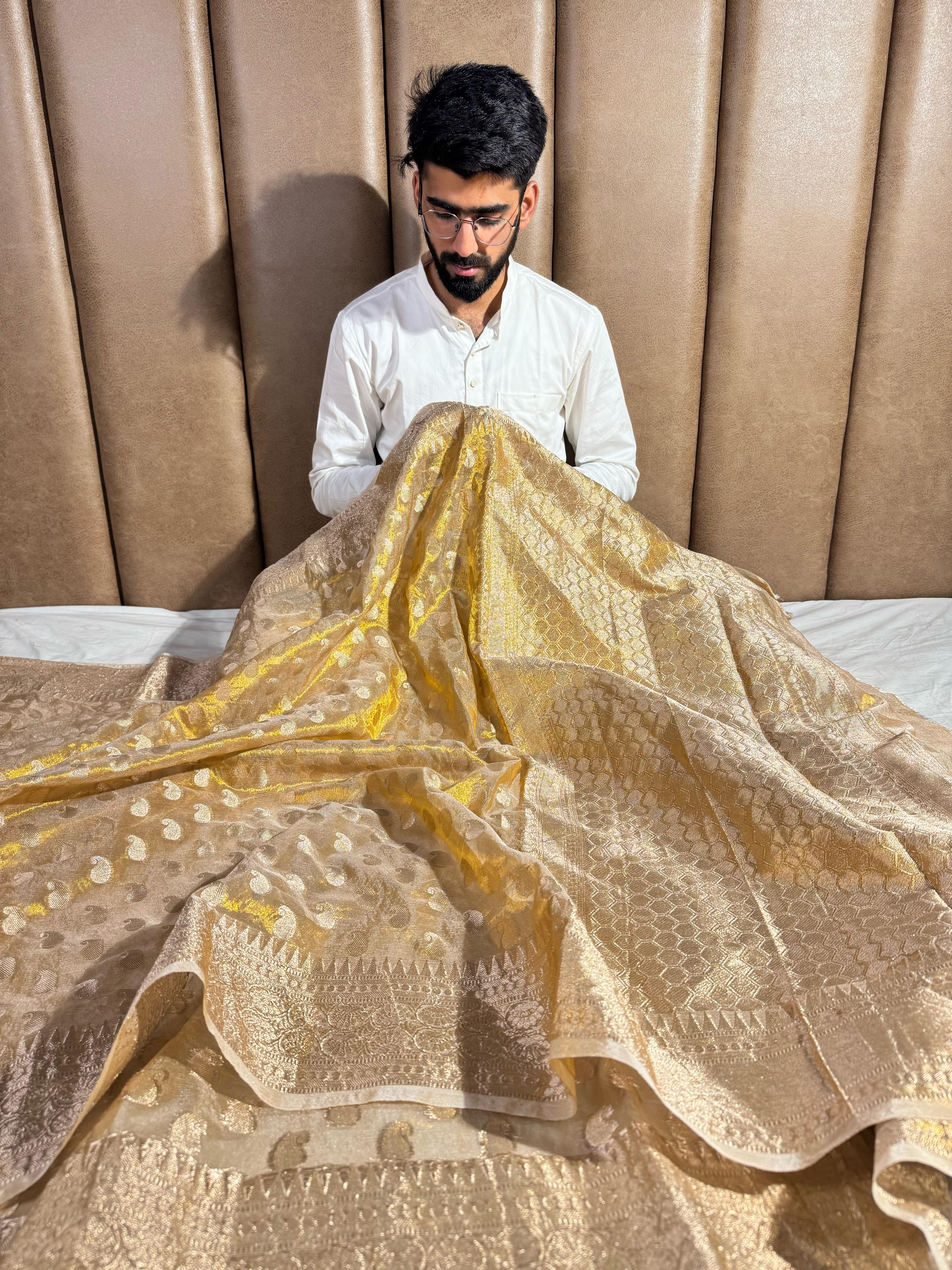 Copper Tissue Silk Saree with rich pallu and blouse