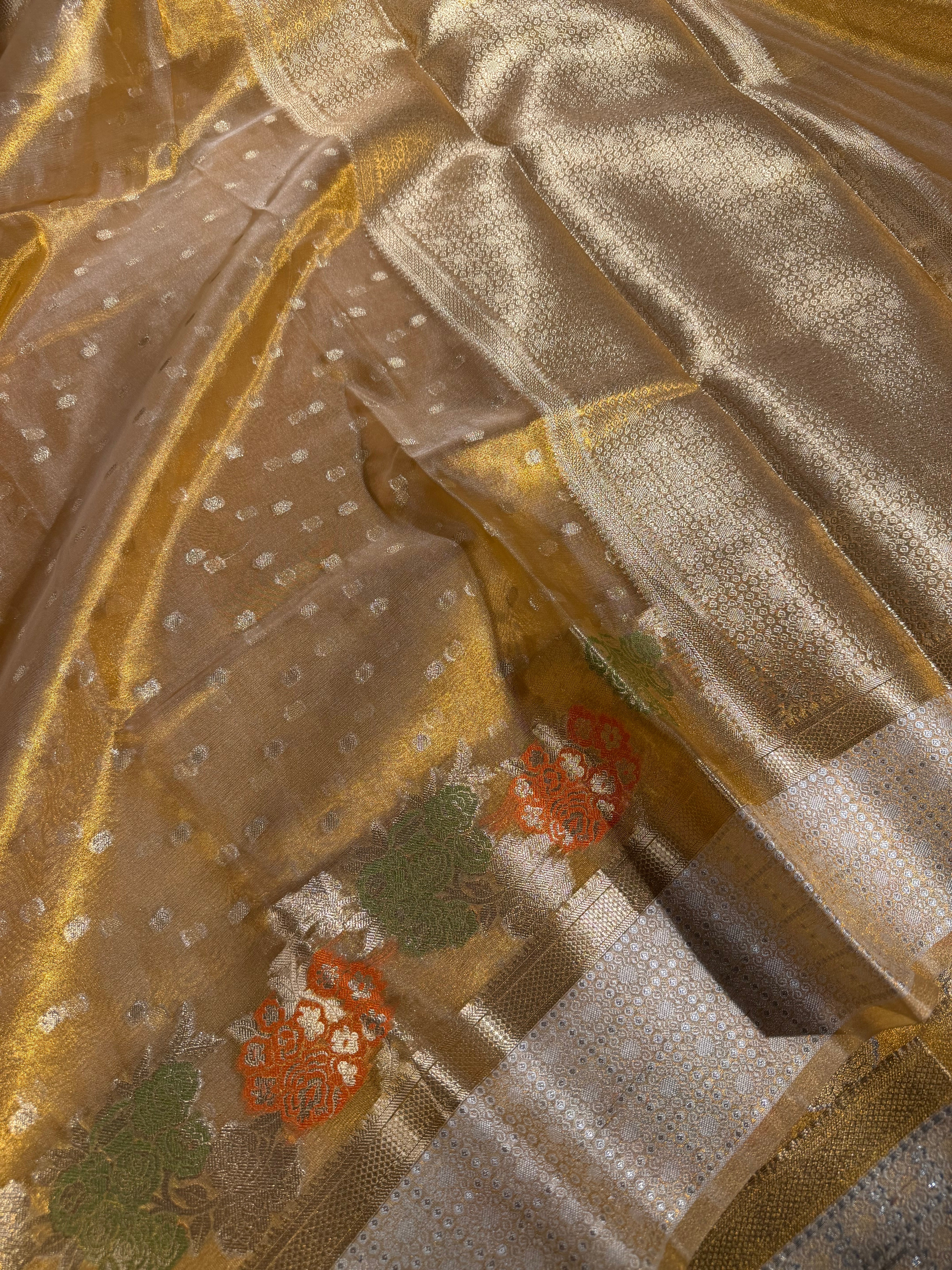 Copper Tissue Silk Weave Meenakari  Banarasi Saree