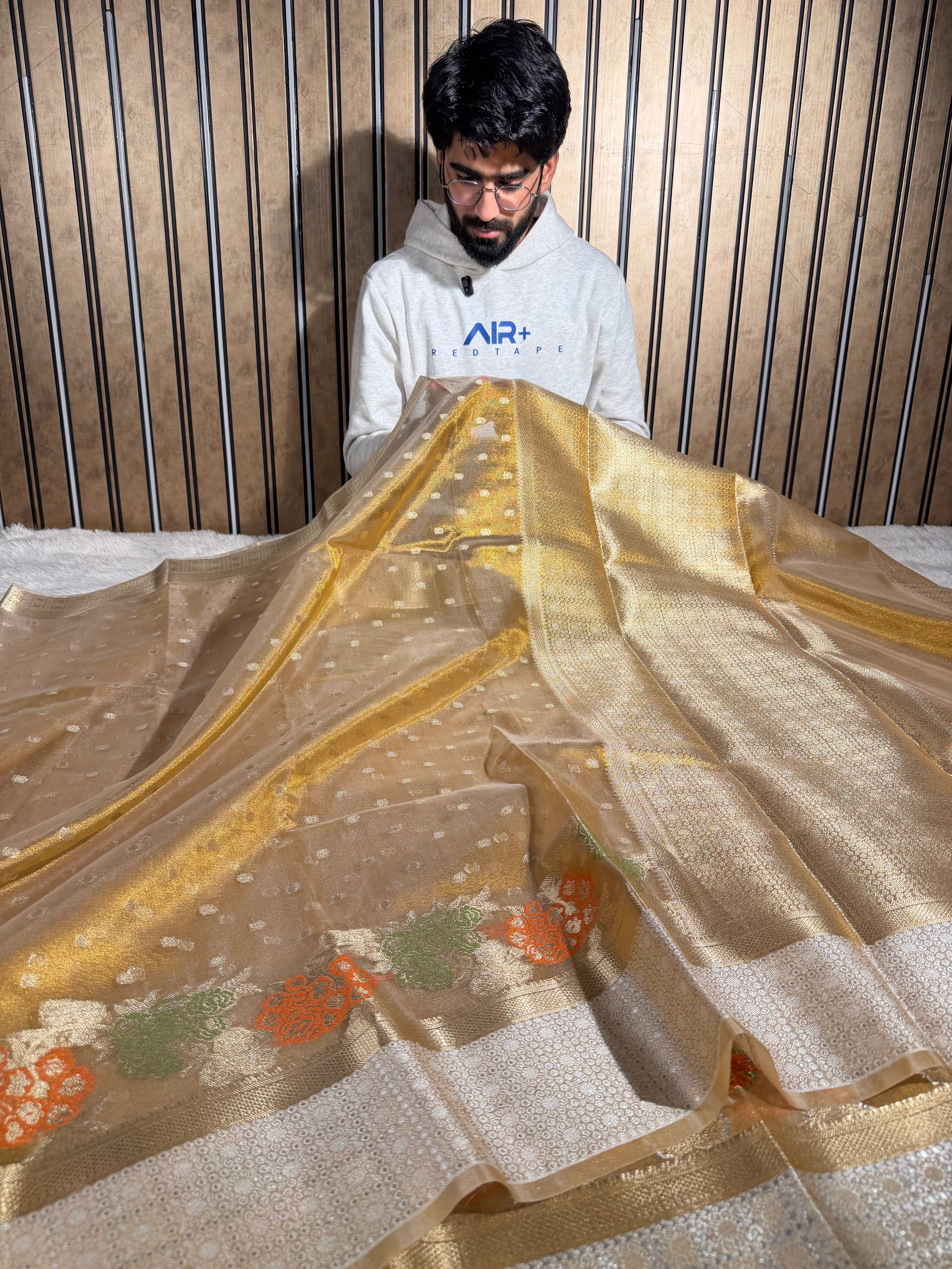 Copper Tissue Silk Weave Meenakari  Banarasi Saree