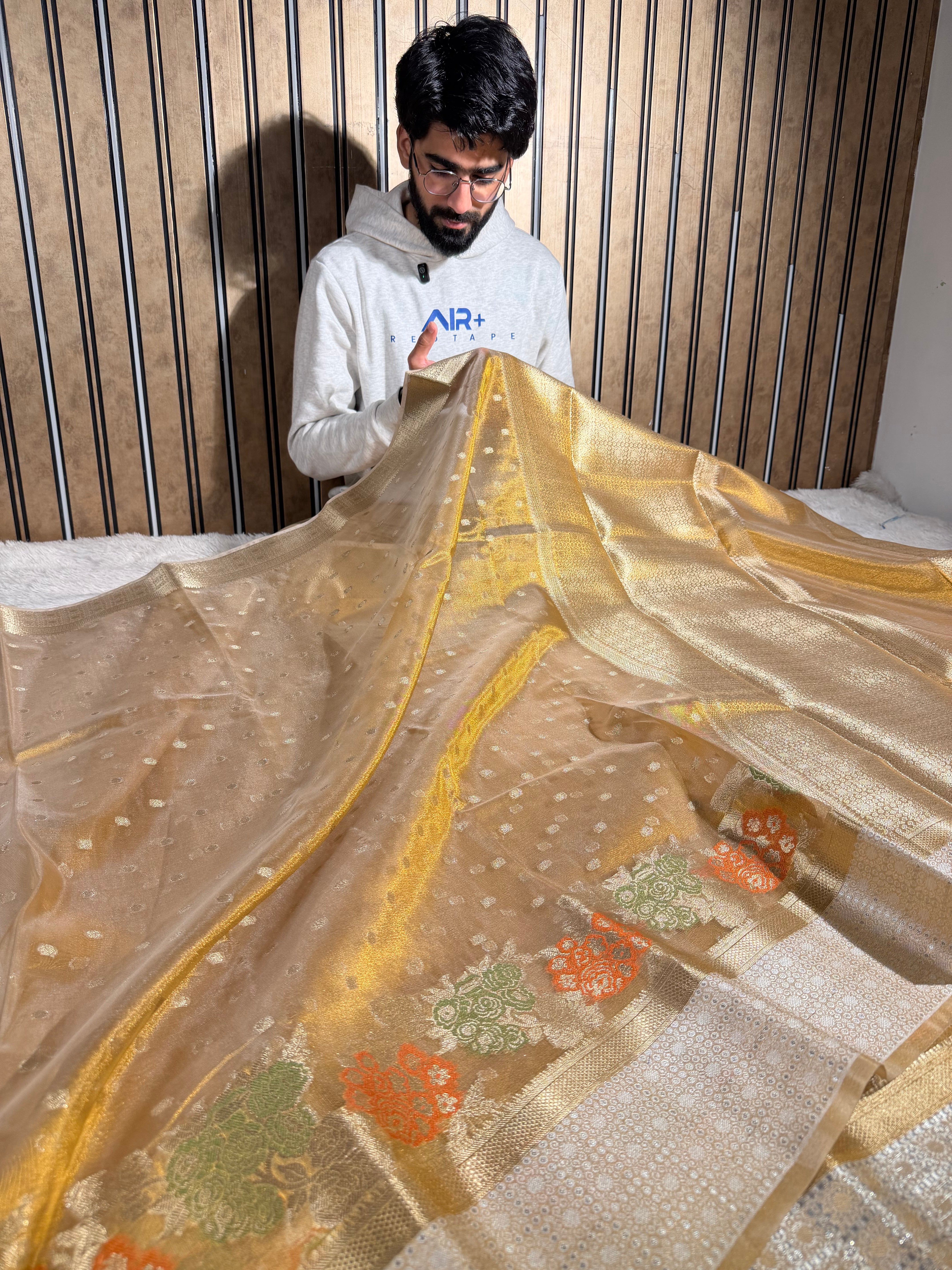 Copper Tissue Silk Weave Meenakari  Banarasi Saree