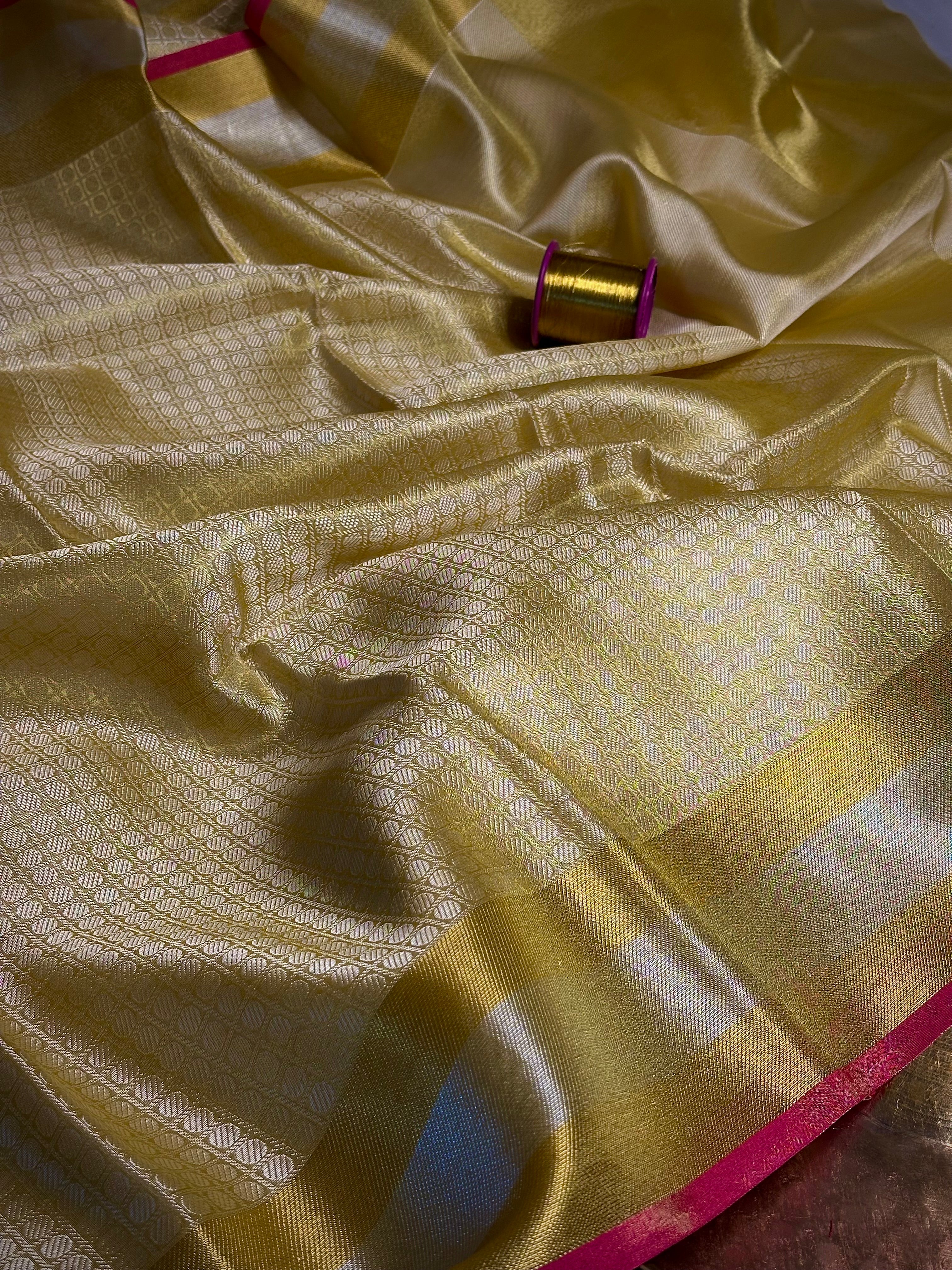 Cream Gold Kanjivaram Embossed Tissue Saree