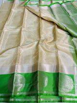 Cream Tissue Silk Embossed Banarasi Saree