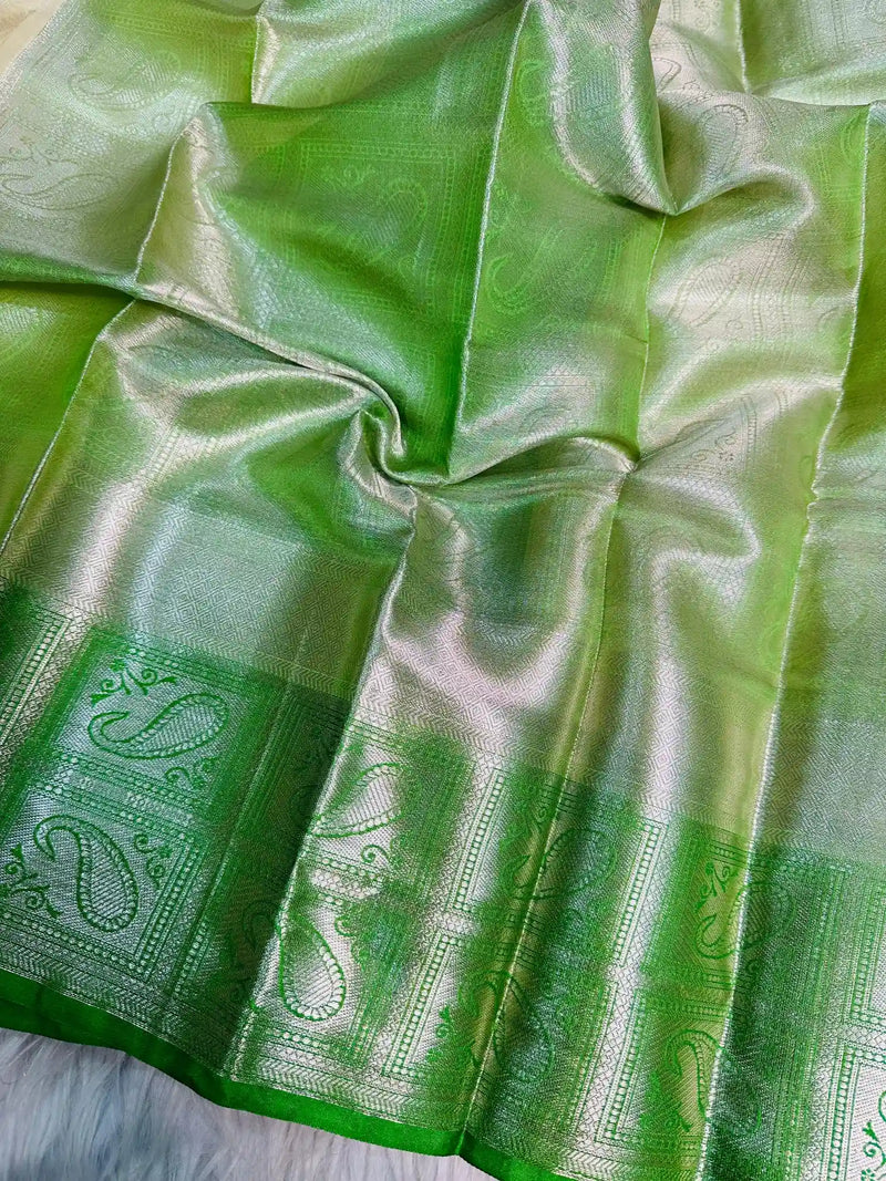 Cream Tissue Silk Embossed Banarasi Saree