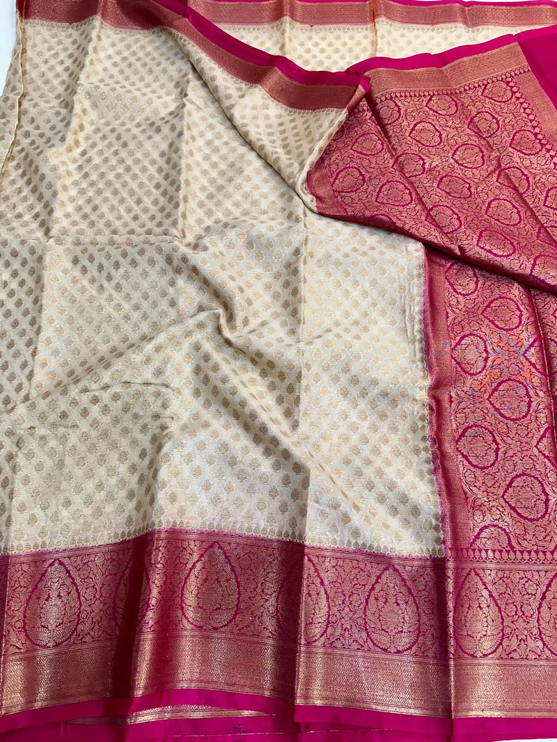 Cream Warm Silk Zari Buti Banarasi Saree