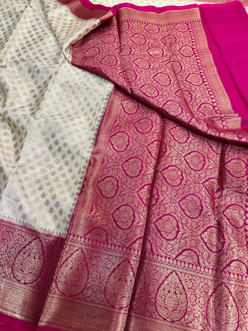 Cream Warm Silk Zari Buti Banarasi Saree