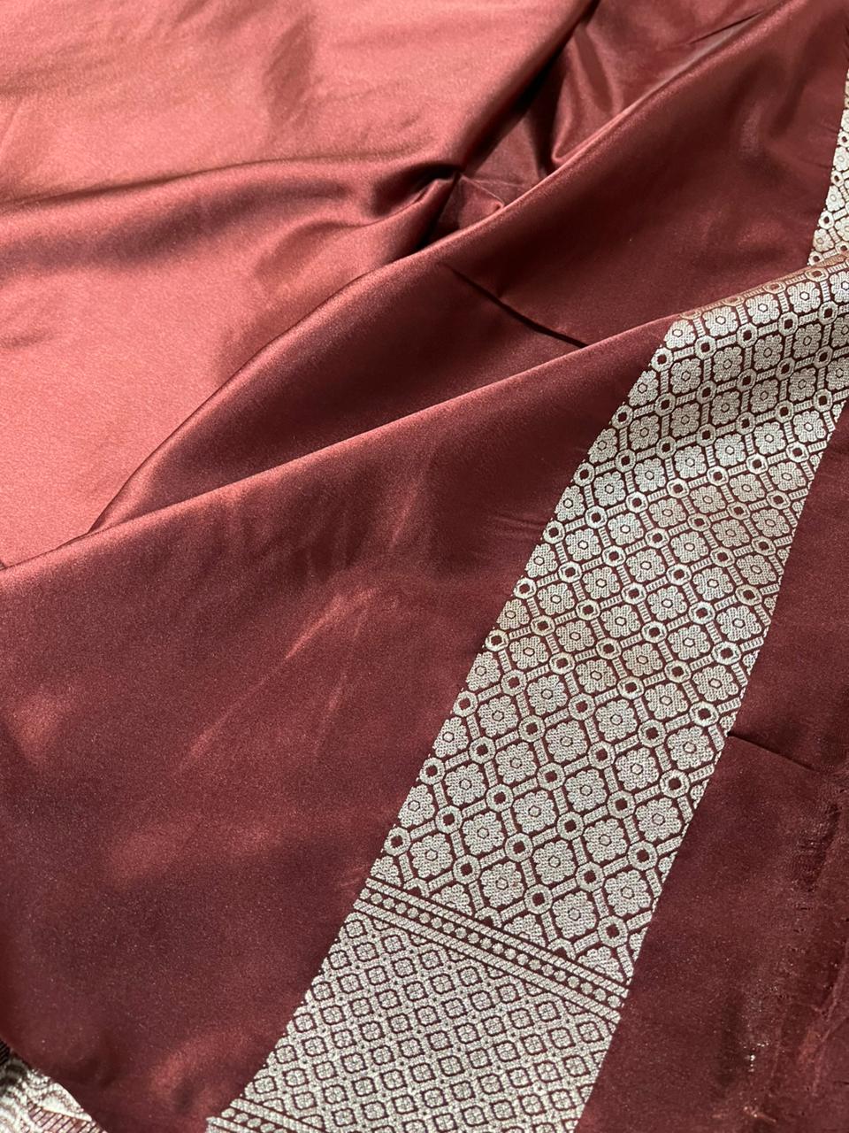 Crimson Maroon Mashru Katan Silk Ghats Banarasi Saree