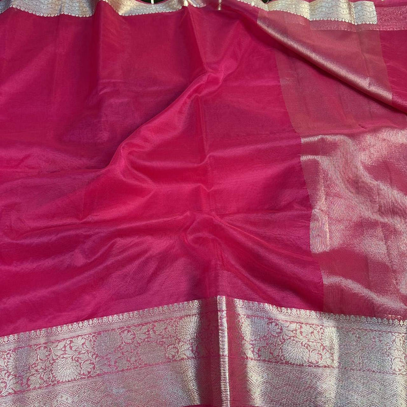 Crimson Red Organza Silk Banarasi Saree