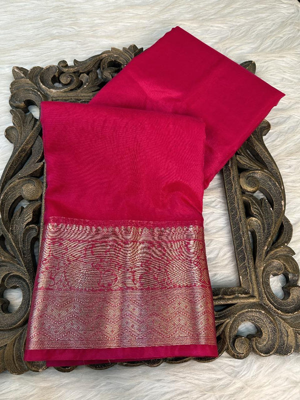 Crimson Red Organza Silk Banarasi Saree